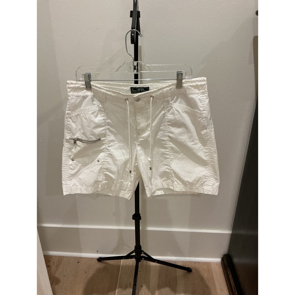 Lauren Ralph Lauren Active White Cotton Cargo Utility Shorts Women 10 Drawstring